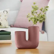 Fluted Ceramic Vase by Drew Barrymore, 7", Rosé Pink, Decorative U-Shaped Design