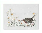 Thea Gouverneur - Counted Cross Stitch Kit - Summer Robin Bird - Aida - 16 count - Embroidery Kit for Adults - DMC Embroidery Threads and other Cross Stitch Supplies Included - 792A
