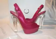 CASADEI 37.5/7 Magenta Patent Leather Platform Slingback Sandals Lucite Heel