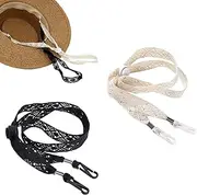 [ArrErr] 2 Pack Sun Hats Chin Strap Replacement Bucket Hat Strap Clips Windproof Adjustable Wide Lace Chain Cord for Boonie Hat Wide Brim Fishing Hat Ponytail Safari Sun Hat Straw Panama Hat Beach Hat,