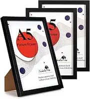 3 Pack A5 Frame Black, A5 Photo Frame, Black Picture Frames 21 X 14.8 cm, With Stand Tabletop or Wall Hanging, Wooden Picture Frame