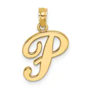 14K Yellow Gold 14Ky Script Letter P Initial Pendant