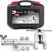 Powerbuilt ISO Bubble Flaring Tool Set for Hydraulic Brake Lines, 6 Piece Car Service Kit, Yoke, T-Handle, Adapters, Storage Case - 648990