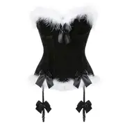 unbrand Womens Sexy Santa Corset Bustier Lingeries Red Feathers Overbust Corsets Tops Black M
