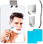 Shower Mirror Anti Fog 25 * 18CM Extra Large Fogless Shower Mirror with 2 Steel Razor Hooks&Updated Fogless Tech PET Film