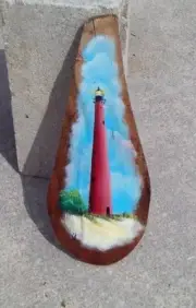Jupiter Florida Lighthouse hand painted on Florida palm tree frond lighthouses