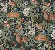 [MuralPeel] Animal Leaf Forest Deer Rabbits Squirrel Owl Green Plants Peel and Stick Wallpaper Self Adhesive Removable Easy Peel Off Contact Paper Stick on Wall Paper for Bedroom&Renter