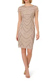 Adrianna Papell Beaded Cocktail Dress in Marble at Nordstrom, Size 14