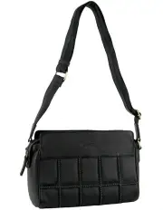 [PIERRE CARDIN] Leather Stitch-design Cross-Body Bag in Black