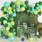 139pcs Jungle Safari Balloon Garland - Green Blue Yellow Balloon Arch Kit - Tropical Leaves - Baby Shower Kids Birthday Party Decor