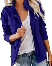 [Valtorixia] Womens Military Safari Anorak Jacket Zip Up Utility Snap Buttons Drawstring Parka Coat With Pockets
