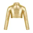 FEESHOW Kids Girls Jazz Hip-Hop Dance Top T-Shirt Shiny Metallic Long Sleeves