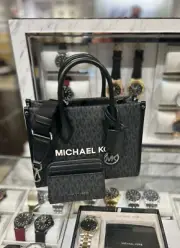 Michael Kors Mirella SM Shopper Top Zip Crossbody Bag + Card Case Wallet (Black)