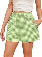 [LAUWEE] Womens Plaid Pyjama Shorts Casual Lounge Sleep Gingham PJ Bottoms Summer Y2K Beach Elastic Waist Boxer Shorts