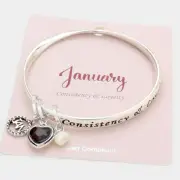 Birthstone Bracelet JANUARY Consistency & Loyalty Heart Pearl Bangle Jewelry