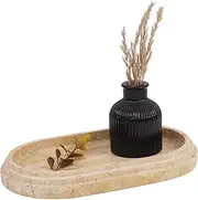SPESHSTONES Marble Vanity Tray 24cm Travertine Oval Handmade Coffee Table Centerpieces Tray for Dining Room Kitchen Decorative Stone Trays for Perfume Jewelry Bathroom Accessories