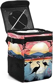 Car Trash Can with Lid,Bag Hanging Storage Pockets Leak-Proof,Portable Garbage Bin,Flamingo Lake Mountain