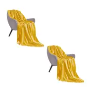 SOGA 2X Yellow Acrylic Knitted Throw Blanket