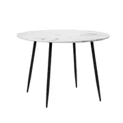 Oikiture 110cm Dining Table Round Wooden Table With Marble Effect Metal Legs WH