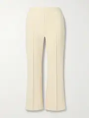 [HIGH SPORT] HIGH SPORT - Kick Cropped Jacquard-knit Stretch-cotton Flared Pants - Off-white - large large Off-white