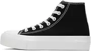 [xinran & shengli] Women's Fashion Platform Trainers Ladies High Top Canvas Shoes Classic Platform Lace Up Sneakers Pumps Plimsolls Outdoor Sport Tennis Running Walking Shoes Breathable, Black, 5.5 US
