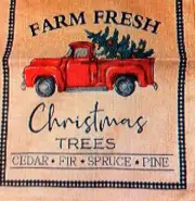 Holiday Burlap Table Runner Christmas Trees Farm Fresh Red Truck 13" x 68"