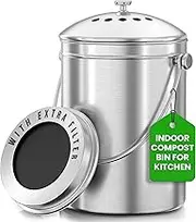 Utopia Kitchen Compost Bin for Kitchen Countertop, 1.3 Gallon Compost Bucket for Kitchen with Lid, Includes 1 Spare Charcoal Filter, Home Essentials - (Silver)
