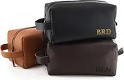 [Lara Laser Works] Toiletry Bag for Men, Genuine Leather Toiletry Bag w/ Initials & Names, Black, Compact