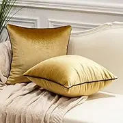 Avigers Pack of 2 Luxury Warp-Knitted Velvet Solid Soft Decorative Square Throw Pillow Covers Set Cushion Case for Sofa Bedroom Car 24 x 24 Inches 60cm x 60cm, Gold
