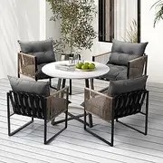 Livsip Outdoor Furniture with Marble Table and Rattan Chair Set of 4 Outdoor Dining Set