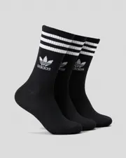 [adidas] adidas Men's Mid Cut Crew Socks 3 Pack in Black/White Size Large L Black/White