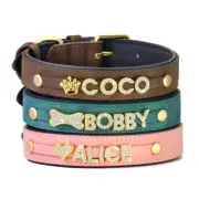 Soft Leather Personalized Dog Collar Custom Name Letters for Small Medium Dogs