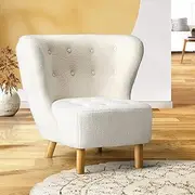 Oikiture Armchair with Curvy Winged Backrest Sherpa Fabric Accent Chair