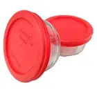 Vintage Pyrex Storage Bowls With Red Lids Glass Cup Containers Kitchen Small 4"