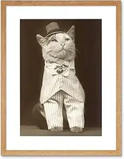 Vintage Y Cat In A Hat And Cravat Framed Wall Art Print