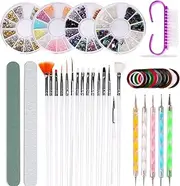 LAPOOH Nail Art Tool Kit Nail Art Painting Pen Nail Brush Ended Dotting Pens Glitter Rhinestones Set Nail Polisher Gold Foil Nail Decoration