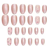 False Nails - Artificial Pink False Nails - Stick Artificial Fingernails with Strawberry Bowknot Design, Fake Nails Set for Women Girls
