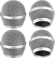 Facmogu 4PCS Microphone Head Replace, Grille Mic Replacement Ball Head, Microphone Grille Ball with Inner Foam, Steel Mesh Microphone Grille Heads, Grille Ball Type Fits for Beta SM58 - Silver