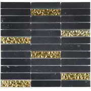 Black Marquina Marble Stone Gold Glass Mosaic Tile Stacked Kitchen Backsplash
