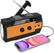 Emergency Radio Hand Crank Solar Powered Portable AM/FM/NOAA Weather Radio with 1W Flashlight and Motion Sensor Reading Lamp Camping Cell Phone Charger, SOS for Home (Orange)