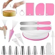 Cake Decorating Kit, 39pcs Baking Supplies Tools for Beginners for Decoration Includes Turntable, Leveler, Piping Tips, Straight & Offset Spatula, Scraper Sets