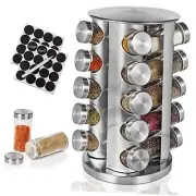 Spice Rack, Spice Rack Organizer for Countertop, Empty 20-Jars Rotating Silver