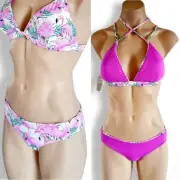 Rip Curl, reversible bikini bottoms. White with purple-pink and green flamingoes