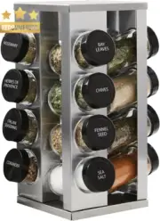 Spice Rack 16-Jar Revolving Countertop with Free Refills for 5 Years Gray