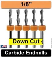 CNC 1/8" Carbide End Mills, DownCut 2 Flute, 1/8" Shank Router Bit for Wood MDF