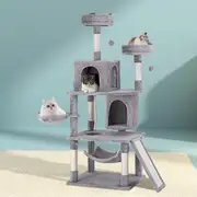161cm Cat Tree i.Pet Scratching Post Hammock Light Grey