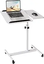ONEIN Adjustable Laptop Table for Bed Couch Sofa, Portable Standing Desk with Rolling Casters for Home Office, C Shaped Small Study Table, Tiltable & Stable (White)