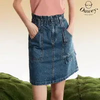 在飛比找Yahoo奇摩購物中心優惠-OUWEY歐薇 玩美造型大口袋高腰荷葉水洗牛仔裙(藍色；S-