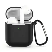 For AirPods 2nd Gen Case, Silicone Protective Cover, Snap Hook, Black
