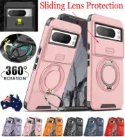 For Google Pixel 9 Pro XL 9A 7 8A Case Ring Stand Shockproof Sliding Lens Cover
